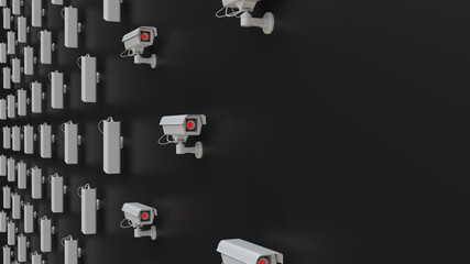 Fototapeta premium Security camera cctv pattern, abstract dark cyber security surveillance texture background, threat detection, abstract 3d illustration render