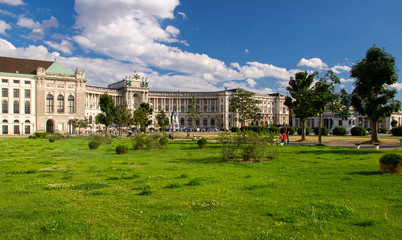 Green lawn in front of Hofburg Imperial Palace, Vienna, Austria