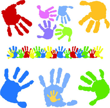 Children's hands,  kid handprint, baby palms, watercolor. Hand print. Silhouette on a white background.