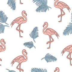 Vintage seamless flamingo pattern vector illustration