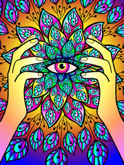 fabulous illustration of a floral ornament with a magical eye