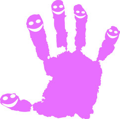 Smiling cartoon fingers. Funny hand print. Happy children's palm.