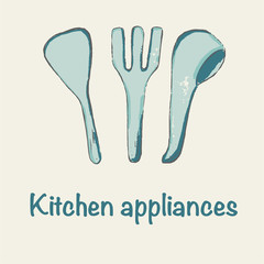 Vector illustration of a kitchen appliances blue on a beige background. Suitable for all types of printing.