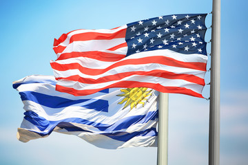 Flags of the USA and Uruguay