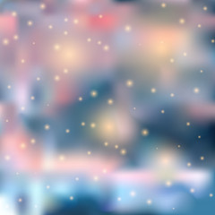 Blurred fantasy space background in pink-purple and blue-gray colors, warm stars, vector.