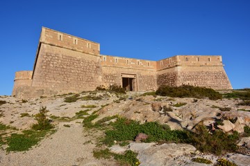 Castillo de San Felipe en los Escullos, Parque Natural de Cabo de Gata, Almería, España
