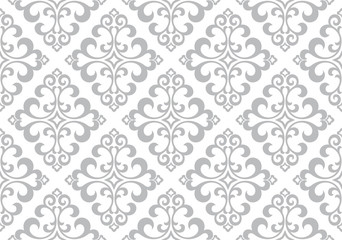 Wallpaper in the style of Baroque. Seamless vector background. White and grey floral ornament. Graphic pattern for fabric, wallpaper, packaging. Ornate Damask flower ornament.