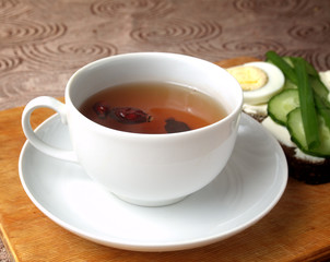 Cup of tea from dried rose hips
