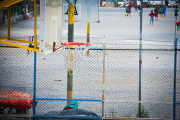 Fototapeta na wymiar orange basketball net in the ground 