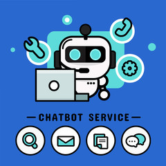 Chatbot  with headphones.  Call center vector, modern vector  design banner