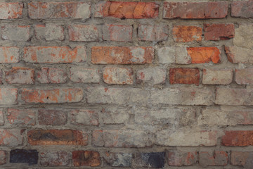 Rough aged masonry background Backdrop of old red bricks with shabby texture