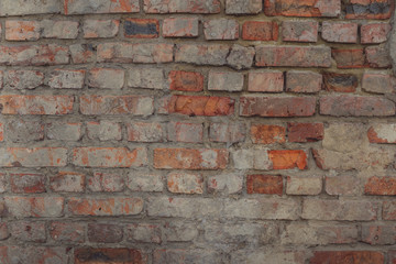 Rough aged masonry background Backdrop of old red bricks with shabby texture