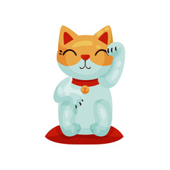 Maneki neko. Cute Japanese cat figurine. Vector illustration.