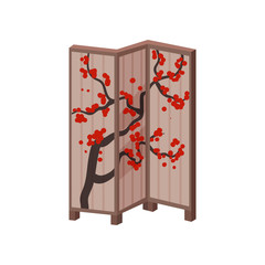 Traditional Japanese screen with the image of Sakura. Vector illustration.