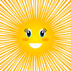 Funny character of the children's sun with a smile and a face. flat vector illustration isolated