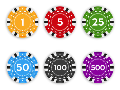 Set of chips for poker and casino. Realistic vector illustration.