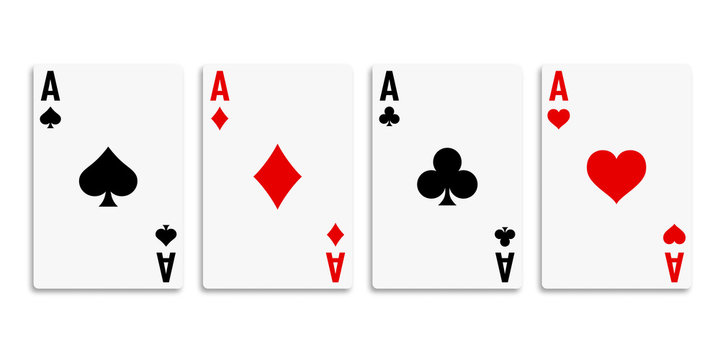 Classic four aces on white background. Vector illustration.