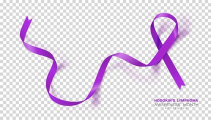 Hodgkins Lymphoma Awareness Month. Violet Color Ribbon Isolated On Transparent Background. Vector Design Template For Poster.