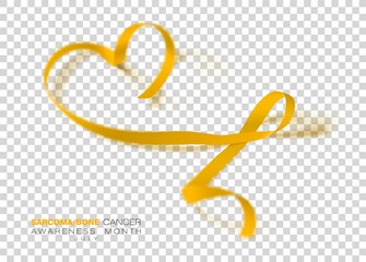 Sarcoma and Bone Cancer Awareness Week. Yellow Color Ribbon Isolated On Transparent Background. Vector Design Template For Poster.