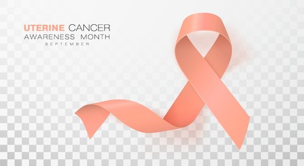 Uterine Cancer Awareness Month. Peach Color Ribbon Isolated On Transparent Background. Vector Design Template For Poster.