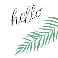 Vector tropical leaves and lettering - Sun, please. Cartoon style. Colorful illustration with place for your text. Summer banner. tropical leaves on white background.