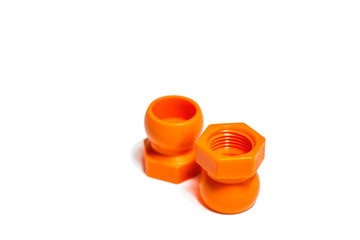 Spherical coupling with an internal thread of orange plastic used for the coolant.