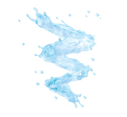 Fresh pure water swirl splash. Clean transparent water liquid wave in spiral  form isolated on white.  Healthy drink fluid splash, hydration or saving water ecology concept. 3D render
