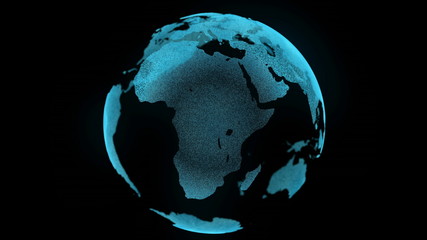 Earth Motion Digital Map Zoom In Business Concept. Spin Planet Landscape Close up Global black Background Future Technology. Science Travel Universe Exploration Concept 3D Animation
