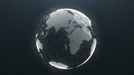 Planet Rotation Earth Particle Global Background. Worldwide Universe Map Sphere Motion Business Concept. Cosmic Globe Scenery Deep Outer Space Exploration Travel Concept 3D Animation