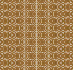 Seamless traditional Japanese ornament.Golden color background.White lines.