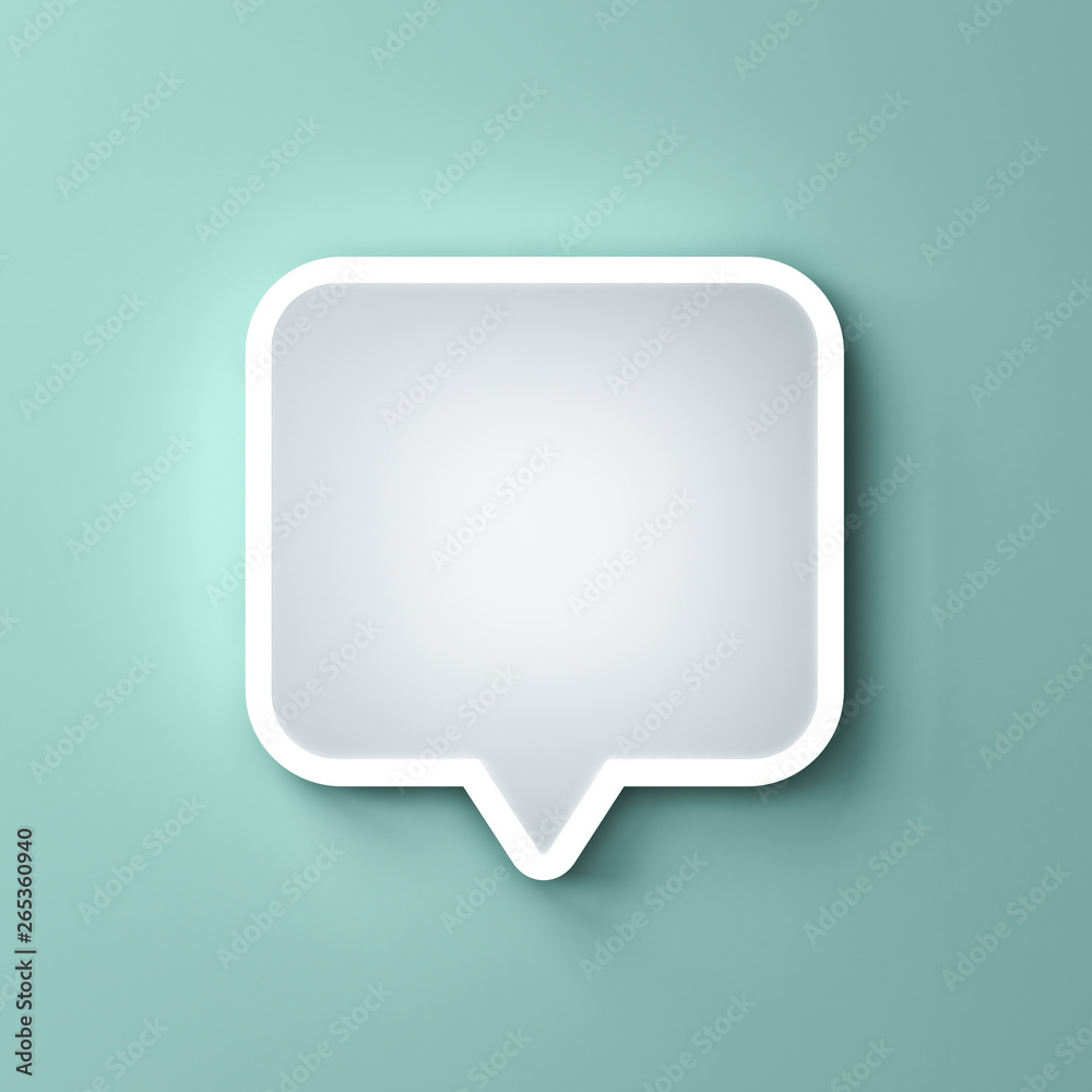 Leinwandbilder blank neon light white speech bubble pin or chat pop up notification icon isolated on green pastel c