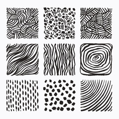 Hand drawn textures and brush strokes. Artistic collection of handcrafted design elements. Natural graphic patterns, wavy line textures, paint dabs, abstract backgrounds for prints, poster templates.