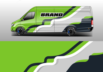 Van decal cargo and car wrap vector . Graphic abstract background livery 