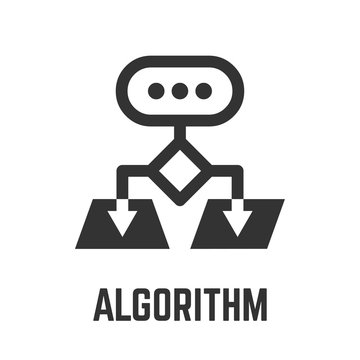 Algorithm glyph icon with flow model or workflow chart sign.