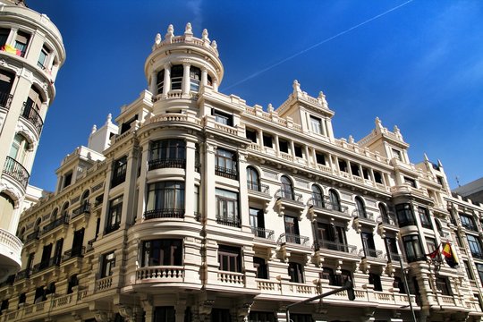 Old colorful and vintage facades in Madrid