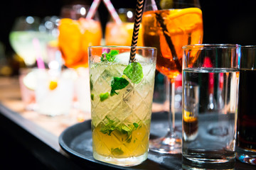 Glasses with alcohol cocktail. Cocktail mohito