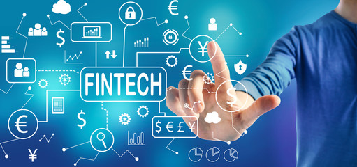 Fintech theme with a man on a blue background