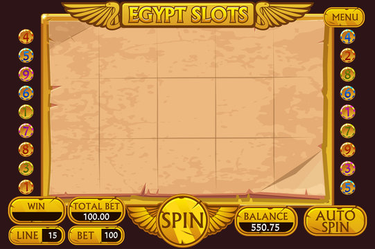 EGYPT style Casino slot machine game. Vector complete Interface Slot Machine and buttons on separate layers.