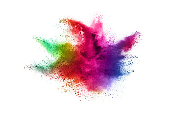 abstract powder splatted background. Colorful powder explosion on white background. Colored cloud. Colorful dust explode. Paint Holi.