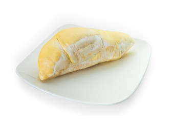 Durian in a dish on a white background
