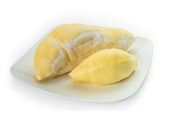 Durian in a dish on a white background