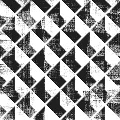 Fototapeta premium Grunge abstract isometric pattern. Square black and white backdrop.