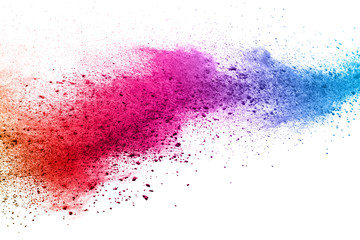 abstract powder splatted background. Colorful powder explosion on white background. Colored cloud. Colorful dust explode. Paint Holi.