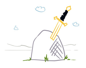 Cartoon Excalibur Sword Trapped in Stone
