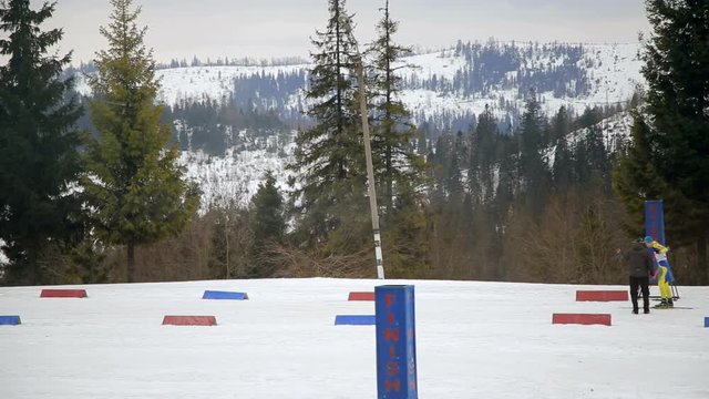 Athletes students will start in turn in the race biathlon. Local competitions.