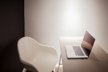 Programmer's workplace, laptop with project code. Development of websites and applications