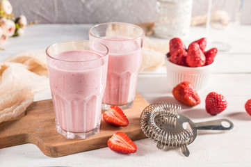 Fresh homemade strawberry smoothies