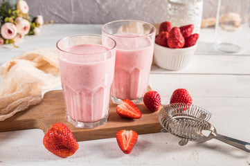 Fresh homemade strawberry smoothies