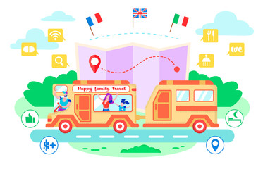 Vector Illustration Happy Family Travel Cartoon.