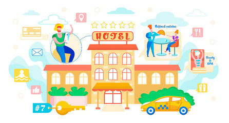 Vector Illustration Booking Hotel Cartoon Flat.